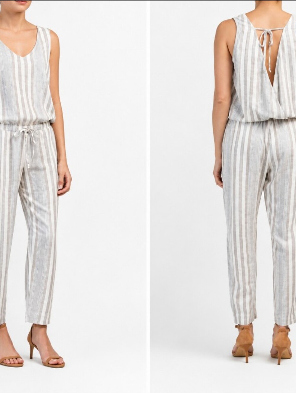 503-cloth & stone Anthropologie Blue and Cream Striped Sleeveless Jumpsuit
